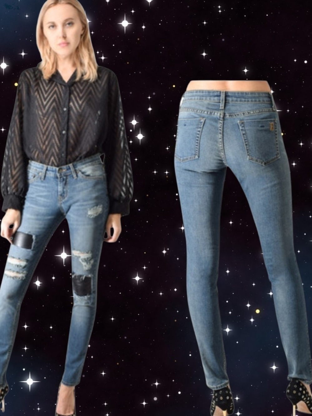 Women’s Light Blue Skinny Jeans with Distressed & Patch By Jet by John Eshaya